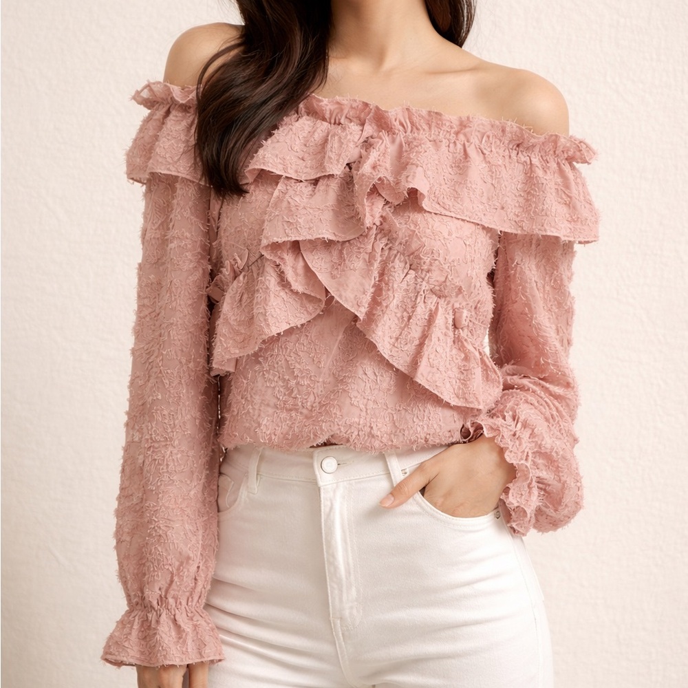 Pink Ruffled Off-Shoulder Blouse